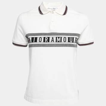 Pre Owned Dior White Logo Print Cotton Half Sleeve Polo T-Shirt S