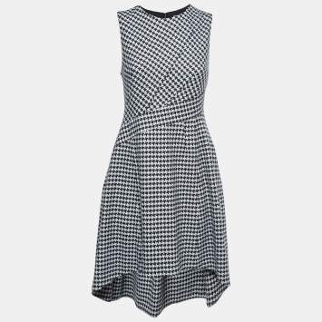 مملوكة مسبقًا Dior Black Patterned Wool Blend Sleeveless High Low Flared Short Dress M