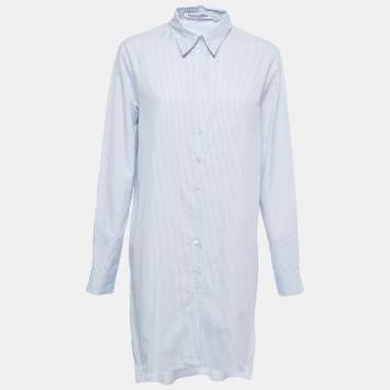 Pre Owned Christian Dior Blue Striped Cotton Shirt Dress M