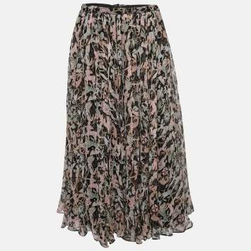 Dior Multicolor Zodiac Print Silk Chiffon Gathered Midi Skirt L