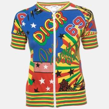 مملوكة مسبقًا Christian Dior Vintage Multicolor Rasta Mania Print Cotton Zip Top L