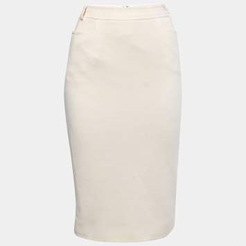 Pre Owned Christian Dior Boutique Cream Wool Blend Pencil Skirt M
