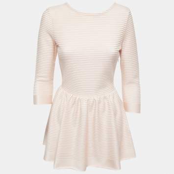 Pre Owned Christian Dior Light Pink Rib Knit Peplum Top S