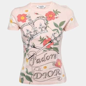 Pre Owned Christian Dior Boutique Pink Cotton Knit Embellished T-Shirt M