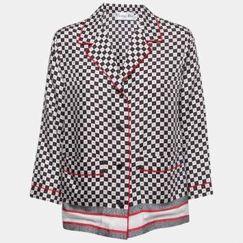 Pre Owned Christian Dior Black/White Checked Printed Silk Shirt L