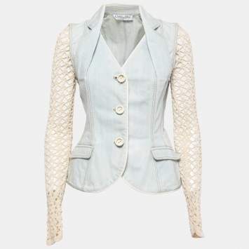 Pre Owned Christian Dior Boutique Vintage Blue Denim & Crochet Jacket S