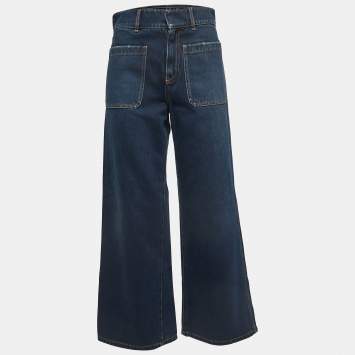 Pre Owned Christian Dior Blue Denim High Waist Wide Leg Jeans S Waist 28"