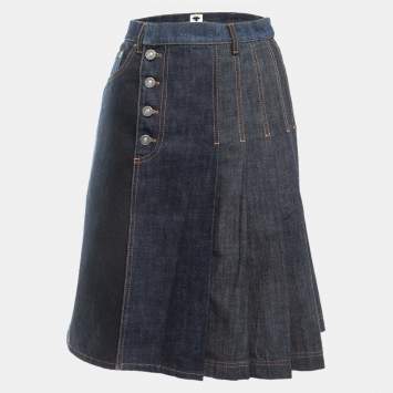 Pre Owned Dior Navy Dark Blue Denim Pleated Knee Length Skirt M
