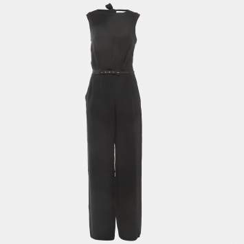 Pre Owned Dior Black Silk Pleated Cowl Back Neck Sleeveless Belted Jumpsuit M