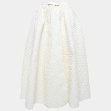 Pre Owned Dior Off-White Crinkled Silk Front Open Maxi Skirt M