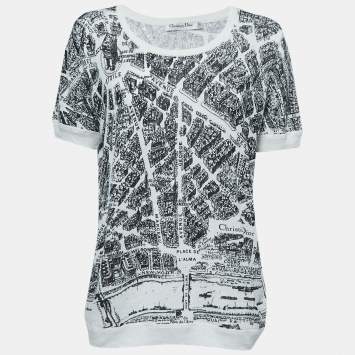 Dior White Printed Linen Blend Scoop Neck Half Sleeve T-Shirt XL