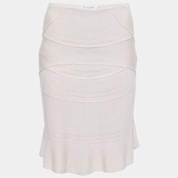 Pre Owned Dior Light Pink Patterned Silk Knit Knee Length Skirt L