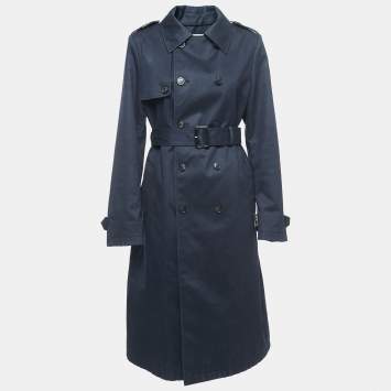 Pre Owned Dior Navy Blue Gabardine Double Breasted Belted Trench Coat M