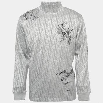 Pre Owned Dior X Daniel Arsham Grey Oblique Patterned Knit High Neck Pullover M
