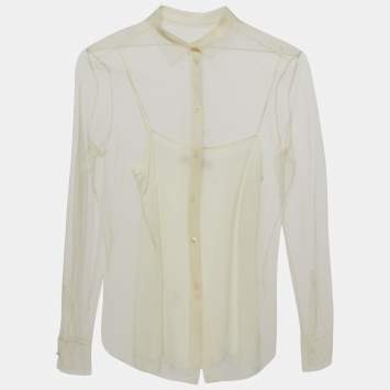مملوكة مسبقًا Dior Cream Mesh Button Front Full Sleeve Shirt M