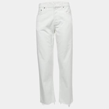 Pre Owned Christian Dior White Denim Straight Fit Cropped Jeans M Waist 34"