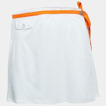 Dior Vintage White Knit Contrast Detail Wrap Mini Skirt S