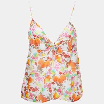 Pre Owned Dior Vintage Multicolor Floral Print Charm Detailed Strappy Blouse L