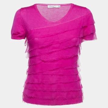 Pre Owned Christian Dior Pink Magenta Wool Blend & Silk Top M