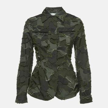 Pre Owned Christian Dior Military Green Camouflage Synthetic Zip Front Jacket S