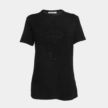 Pre Owned  Dior Black Logo Embellished Cotton Blend Half Sleeve T-Shirt M