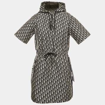 مملوكة مسبقًا Dior Navy Blue Oblique Jacquard Hooded Mini Dress M