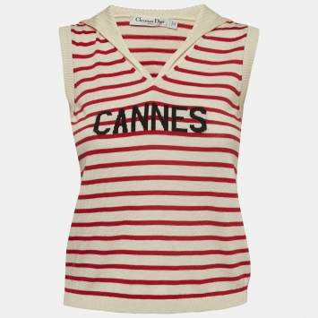 Pre Owned Dior White/Red Cannes Knit Top S