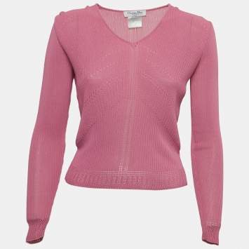 Dior Vintage Pink Perforated Knit Long Sleeve Top S