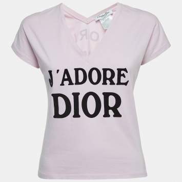 Pre Owned Dior Vintage Logo Patch Cotton V-Neck T-Shirt M