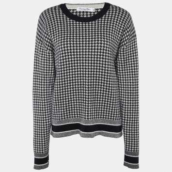 Pre Owned Christian Dior Black/White Checked Cashmere Sweater M