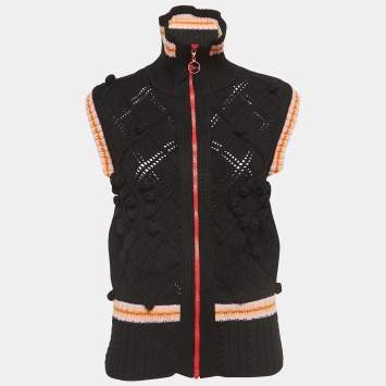 Pre Owned Christian Dior Boutique Black Pointelle Knit Wool Zipper Vest S