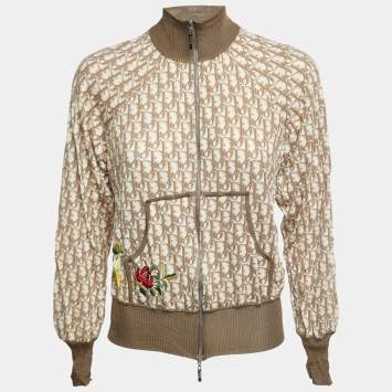 Pre Owned Christian Dior Boutique Brown Logo Monogram Wool Blend Embroidered Jacket M