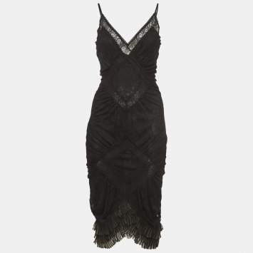 مملوكة مسبقًا Christian Dior Boutique by John Galliano Black Sheer Lace Midi Dress L