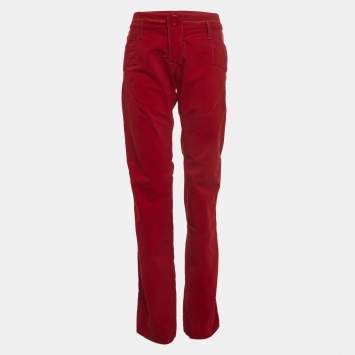 Pre Owned Christian Dior Boutique Red Corduroy Zip Detail Straight Pants M