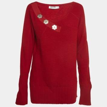 Pre Owned Christian Dior Boutique Red Wool Blend Knit Sweater L