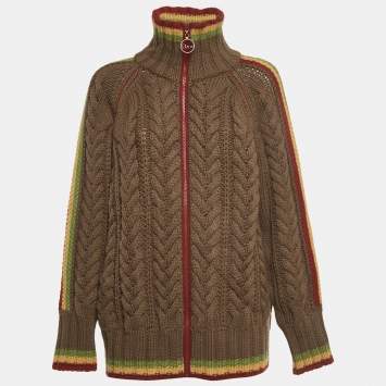 Pre Owned Christian Dior Boutique Rasta Brown Cable Knit Cashmere Sweater M