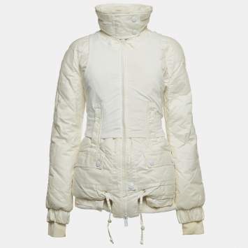 Pre Owned Christian Dior Boutique White Nylon and Detachable Fur Puffer Jacket M