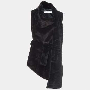 Pre Owned Christian Dior Boutique Brown Fur Sleeveless Belted Mid Length Coat M