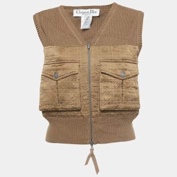 Pre Owned Christian Dior Boutique Brown Cotton and Silk Sleeveless Cropped Jacket M