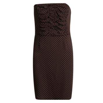 Pre Owned Dior Brown Polka Dot Print Silk Ruched Panel Detail Strapless Dress S
