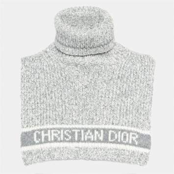 Pre Owned Dior Grey Logo Intarsia Rib Knit Neck Warmer One Size