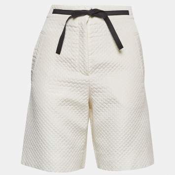 Pre Owned Christian Dior White Silk Blend Diamond Quilted Bermuda Shorts M