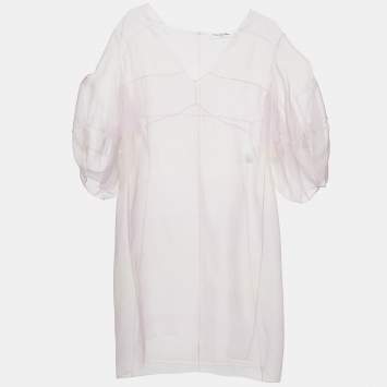 Pre Owned Christian Dior Pastel Pink Organza Silk Paneled Sheer Mini Dress M