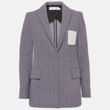 Pre Owned Christian Dior Blue Geometric Pattern Cotton Single Breasted Blazer M