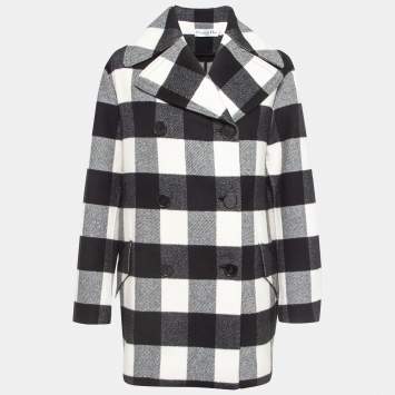 Pre Owned Dior Black/White Gingham Wool Double Breasted Coat M
