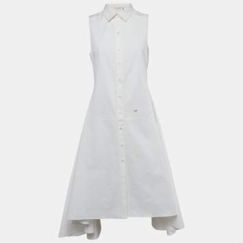 Pre Owned Dior White Cotton Sleeveless Drop Waist Shirt Dress M