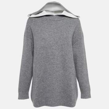 مملوكة مسبقًا Christian Dior Grey J'Adior 8' Intarsia Cashmere Hooded Sweater S