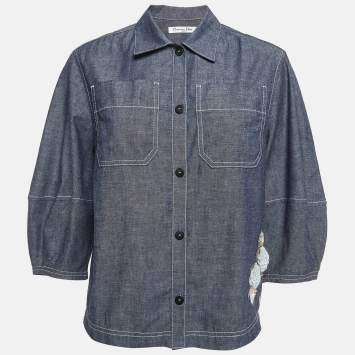 Pre Owned Christian Dior Blue Cotton Applique Shirt L   