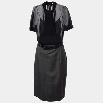Pre Owned  Dior Black Wool & Silk Belted Midi Dress M