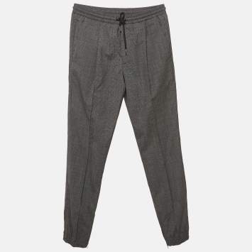 Pre Owned Dior Dark Grey Houndstooth Wool Pants L